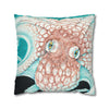 Orange Octopus Kraken Tentacles Ink Teal Green Art Spun Polyester Square Pillow Case Home Decor