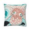 Orange Octopus Kraken Tentacles Ink Teal Green Art Spun Polyester Square Pillow Case Home Decor