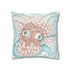 Orange Octopus Kraken Tentacles Ink White Art Spun Polyester Square Pillow Case Home Decor