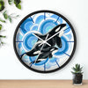 Orca Whale Family Blue Circles Ink Art Wall Clock Home Decor