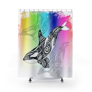 Orca Whale Tribal Ink Rainbow Shower Curtain 71X74 Home Decor