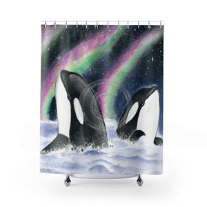 Orca Whales Aurora Borealis Ii Shower Curtain 71 × 74 Home Decor