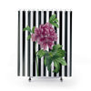 Pink Peony Black Pinstripe Shower Curtain 71X74 Home Decor