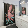 Pink Teal Octopus Cosmic Dancer Art Black Shower Curtain Home Decor