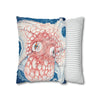 Red Octopus Kraken Tentacles Ink Blue Map Art Spun Polyester Square Pillow Case Home Decor