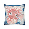 Red Octopus Kraken Tentacles Ink Blue Map Art Spun Polyester Square Pillow Case Home Decor