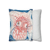 Red Octopus Kraken Tentacles Ink Blue Map Art Spun Polyester Square Pillow Case Home Decor