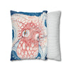 Red Octopus Kraken Tentacles Ink Blue Map Art Spun Polyester Square Pillow Case Home Decor