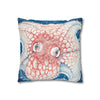 Red Octopus Kraken Tentacles Ink Blue Map Art Spun Polyester Square Pillow Case Home Decor