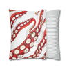 Red Octopus Kraken Tentacles Ink White Art Spun Polyester Square Pillow Case Home Decor