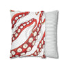 Red Octopus Kraken Tentacles Ink White Art Spun Polyester Square Pillow Case Home Decor