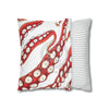 Red Octopus Kraken Tentacles Ink White Art Spun Polyester Square Pillow Case Home Decor