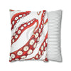 Red Octopus Kraken Tentacles Ink White Art Spun Polyester Square Pillow Case Home Decor