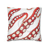 Red Octopus Kraken Tentacles Ink White Art Spun Polyester Square Pillow Case Home Decor