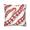 Red Octopus Kraken Tentacles Ink White Art Spun Polyester Square Pillow Case Home Decor