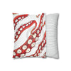 Red Octopus Kraken Tentacles Ink White Art Spun Polyester Square Pillow Case Home Decor