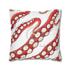 Red Octopus Kraken Tentacles Ink White Art Spun Polyester Square Pillow Case Home Decor