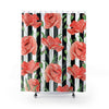 Red Poppies Black Stripes Shower Curtain 71X74 Home Decor