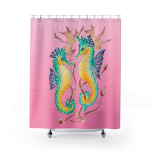 Seahorses Pink Stained Glass Shower Curtain 71X74 Home Decor