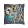 Steel Blue Octopus Kraken Compass Mauve Art Spun Polyester Square Pillow Case Home Decor