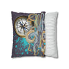 Steel Blue Octopus Kraken Compass Mauve Art Spun Polyester Square Pillow Case Home Decor