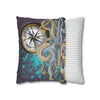 Steel Blue Octopus Kraken Compass Mauve Art Spun Polyester Square Pillow Case Home Decor