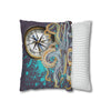 Steel Blue Octopus Kraken Compass Mauve Art Spun Polyester Square Pillow Case Home Decor