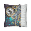 Steel Blue Octopus Kraken Compass Mauve Art Spun Polyester Square Pillow Case Home Decor