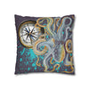 Steel Blue Octopus Kraken Compass Mauve Art Spun Polyester Square Pillow Case Home Decor