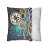 Steel Blue Octopus Kraken Compass Mauve Art Spun Polyester Square Pillow Case Home Decor