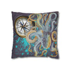 Steel Blue Octopus Kraken Compass Mauve Art Spun Polyester Square Pillow Case Home Decor