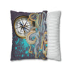 Steel Blue Octopus Kraken Compass Mauve Art Spun Polyester Square Pillow Case Home Decor