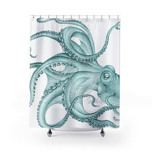 Teal Green Octopus Dance Ink Art Shower Curtain 71 × 74 Home Decor