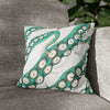 Teal Green Octopus Kraken Tentacles Ink White Art Spun Polyester Square Pillow Case 14 × Home Decor