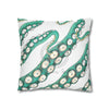 Teal Green Octopus Kraken Tentacles Ink White Art Spun Polyester Square Pillow Case Home Decor