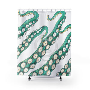 Teal Kraken Octopus Tentacles Ink Shower Curtain 71 × 74 Home Decor