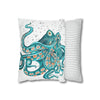 Teal Octopus Bubbles Art Spun Polyester Square Pillow Case Home Decor