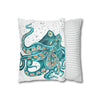 Teal Octopus Bubbles Art Spun Polyester Square Pillow Case Home Decor