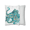 Teal Octopus Bubbles Art Spun Polyester Square Pillow Case Home Decor