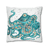 Teal Octopus Bubbles Art Spun Polyester Square Pillow Case Home Decor