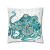 Teal Octopus Bubbles Art Spun Polyester Square Pillow Case Home Decor