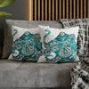 Teal Octopus Bubbles Art Spun Polyester Square Pillow Case Home Decor