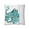 Teal Octopus Bubbles Art Spun Polyester Square Pillow Case Home Decor