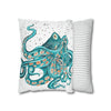 Teal Octopus Bubbles Art Spun Polyester Square Pillow Case Home Decor