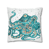 Teal Octopus Bubbles Art Spun Polyester Square Pillow Case Home Decor