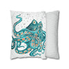 Teal Octopus Bubbles Art Spun Polyester Square Pillow Case Home Decor