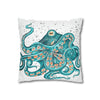 Teal Octopus Bubbles Art Spun Polyester Square Pillow Case Home Decor