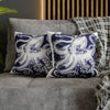 White Blue Octopus Kraken Tentacles Art Spun Polyester Square Pillow Case Home Decor