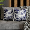 White Blue Octopus Kraken Tentacles Art Spun Polyester Square Pillow Case Home Decor