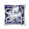 White Blue Octopus Kraken Tentacles Art Spun Polyester Square Pillow Case Home Decor